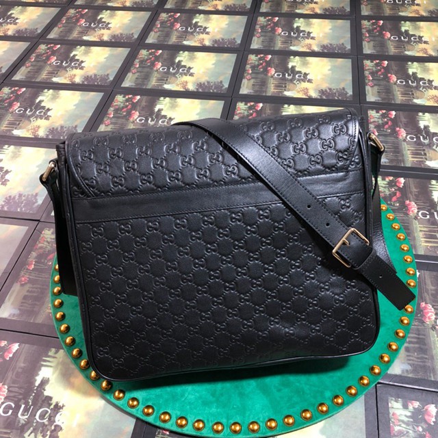 Gucci專櫃款男包 223665 古馳男士單肩斜挎包 經典雙G logo壓花 古奇黑色牛皮男包  gqy2310